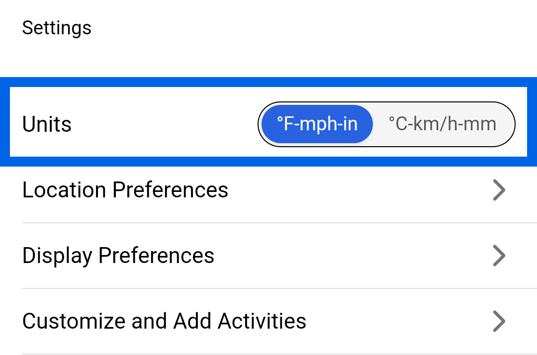 Settings Units